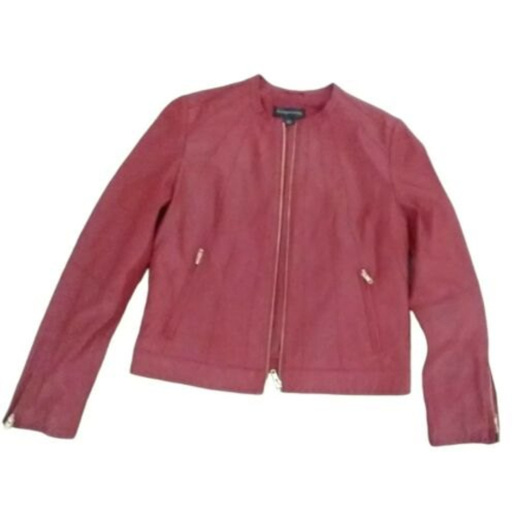 BAGATELLE Red Leather Moto / Jacket Women's Large Full Zip Rear Sunburst Design - Picture 3 of 12